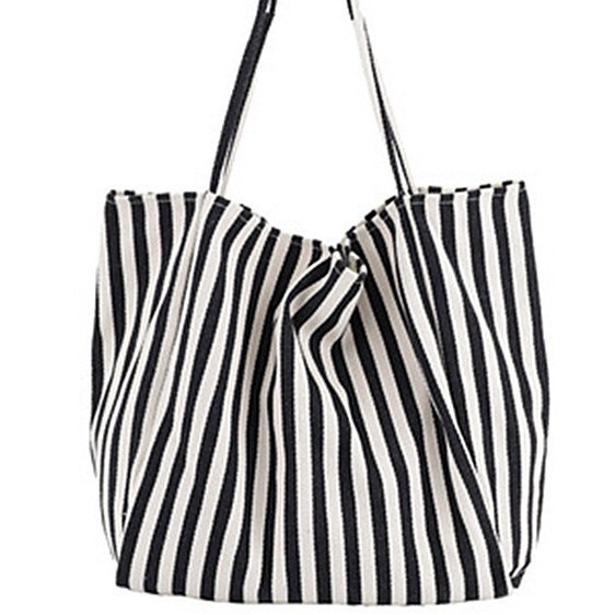 Damenhandtasche aus Leinen mit Streifenmuster, Einschulter-Tragegriff, große Kapazität, Canvas-Tasche in schlichtem und frischem Stil, elegant und vielseitig. - 6