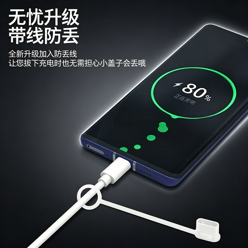 TYPE-C Stecker mit Kordel Schutzkappe USB Datenkabel Ladekabel Stecker Schutzdeckel C-Anschluss Schutzhülle Verschluss