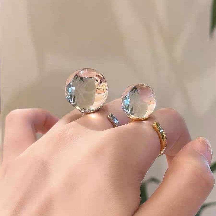 Zhao Lusi Same Style Natural Brazilian White Crystal Ring 14 Large Beads Open Adjustable Ring Fashion Elegant Unisex Style