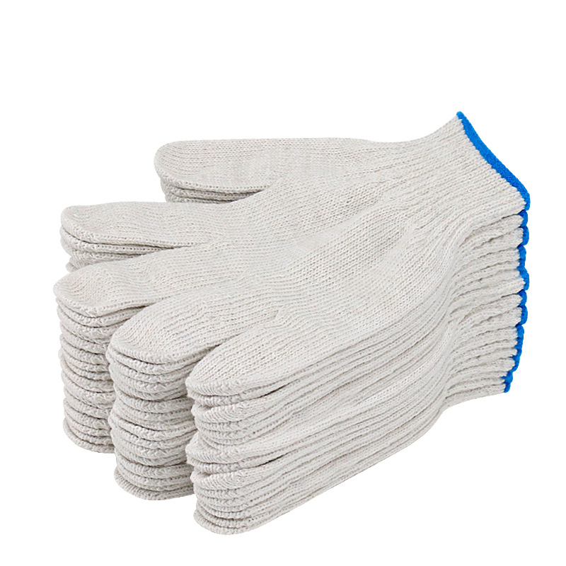 Verstärkte Baumwollhandschuhe für Bauarbeiten, gestrickt, weiß, schmutzabweisend und abrie