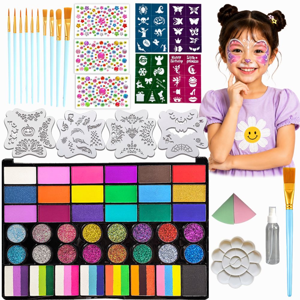 Neues Amazon-Bestseller-Gesichtsbemalungs-Set mit 42 Farben, Körperbemalungsfarben, Halloween-Gesichtsschminke