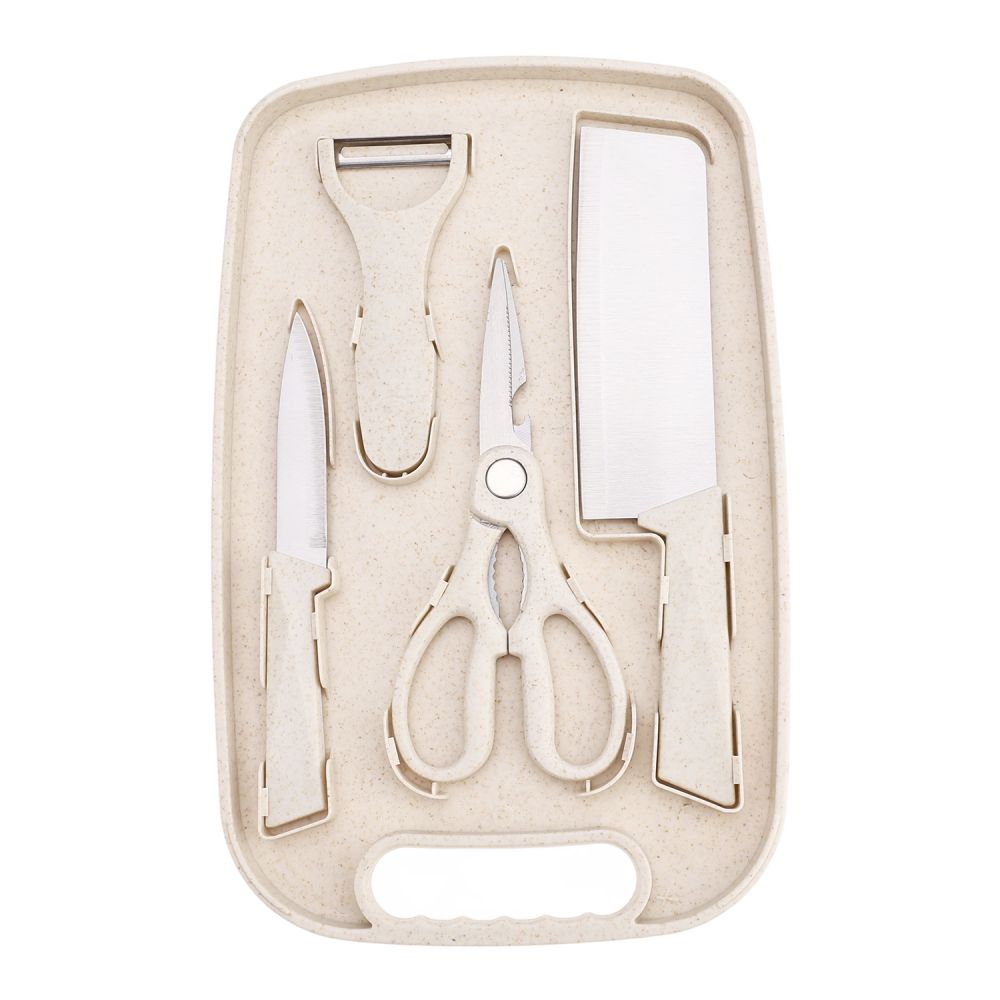 Wheat straw cutting board 5-piece set home fruit cutting board kitchen knife scissors combination set multifunctional storage cutting board set - 7