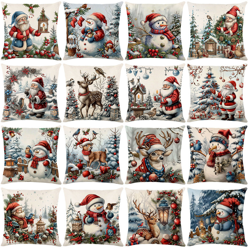 Temu Noel Kissenbezug grenzüberschreitende Feiertagsdekoration Ölgemälde-Stil realistischer Sofakissenbezug Schlafzimmerkissen Großhandel