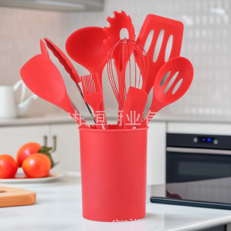 Silikon mutfak gereçleri seti 11 parçalı yapışmaz pişirme spatulası pişirme kazıyıcısı yağ fırçası mutfak pişirme spatulası stokta