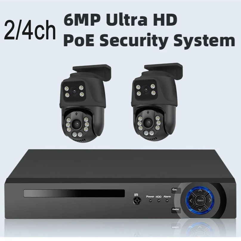 POE网络4K监控摄像头套装高清双目枪球联动摄像头CCTV监控系统