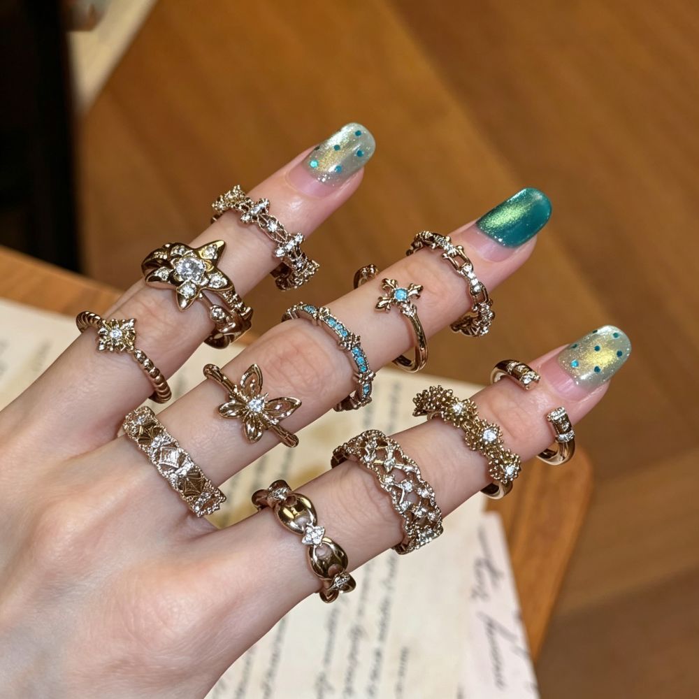 Vintage Kaffee-Gold Zirkonia Blüten-Offener Ring