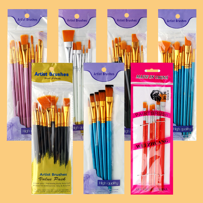 Grenzüberschreitender Großhandel Nylon Guasch Aquarellpinsel Ölmalpinsel Set roter Stab blauer Stab schwarzer Stab Acrylmalpinsel