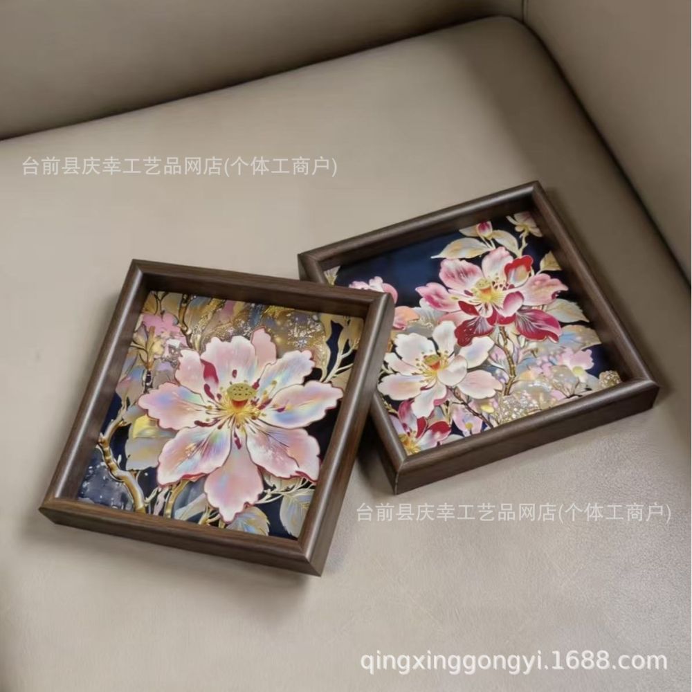 Purple Peony Square Decorative Tray, Art Tea Tray