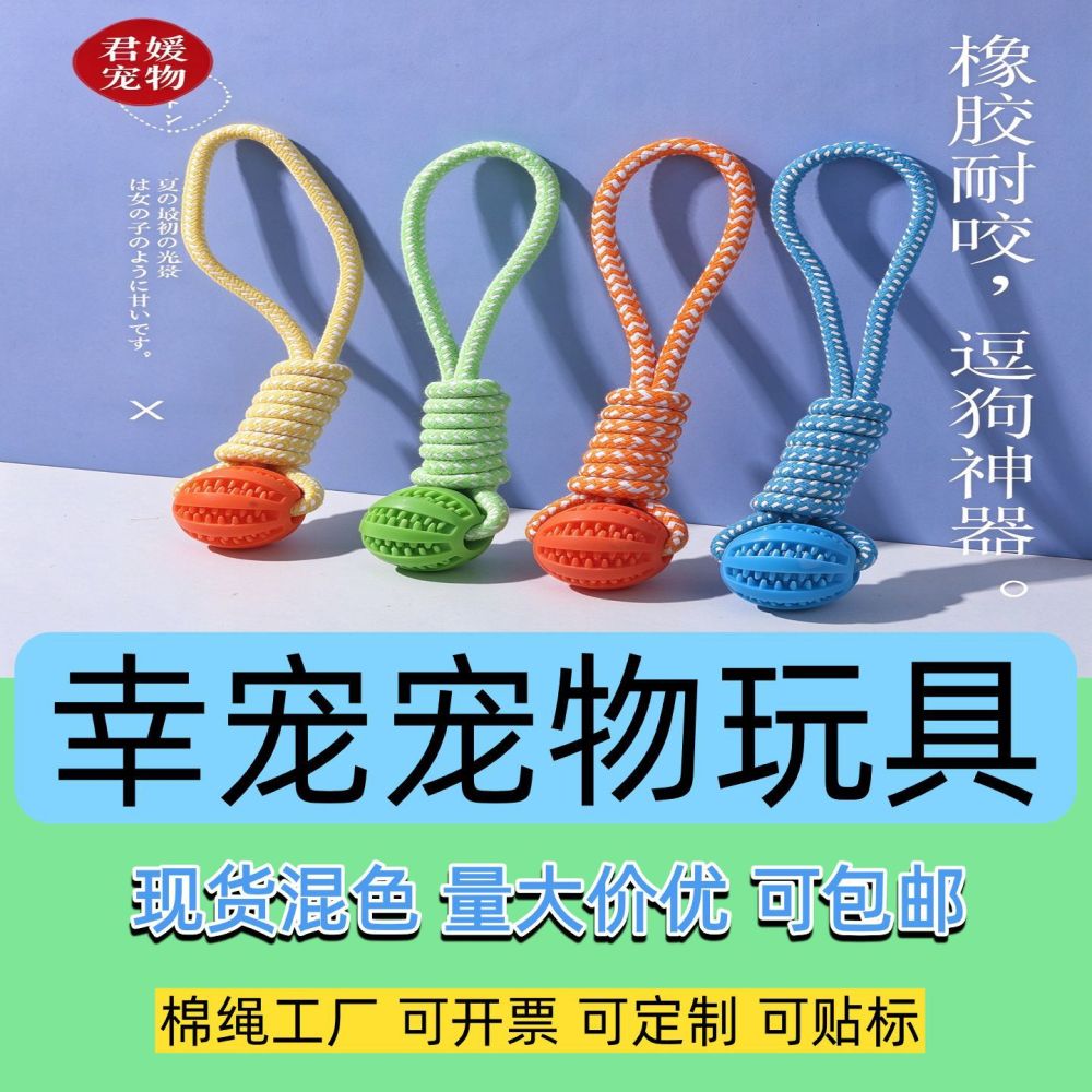 Pull-Along Treat Dispensing Dog Ball with Teeth-Cleaning Rope