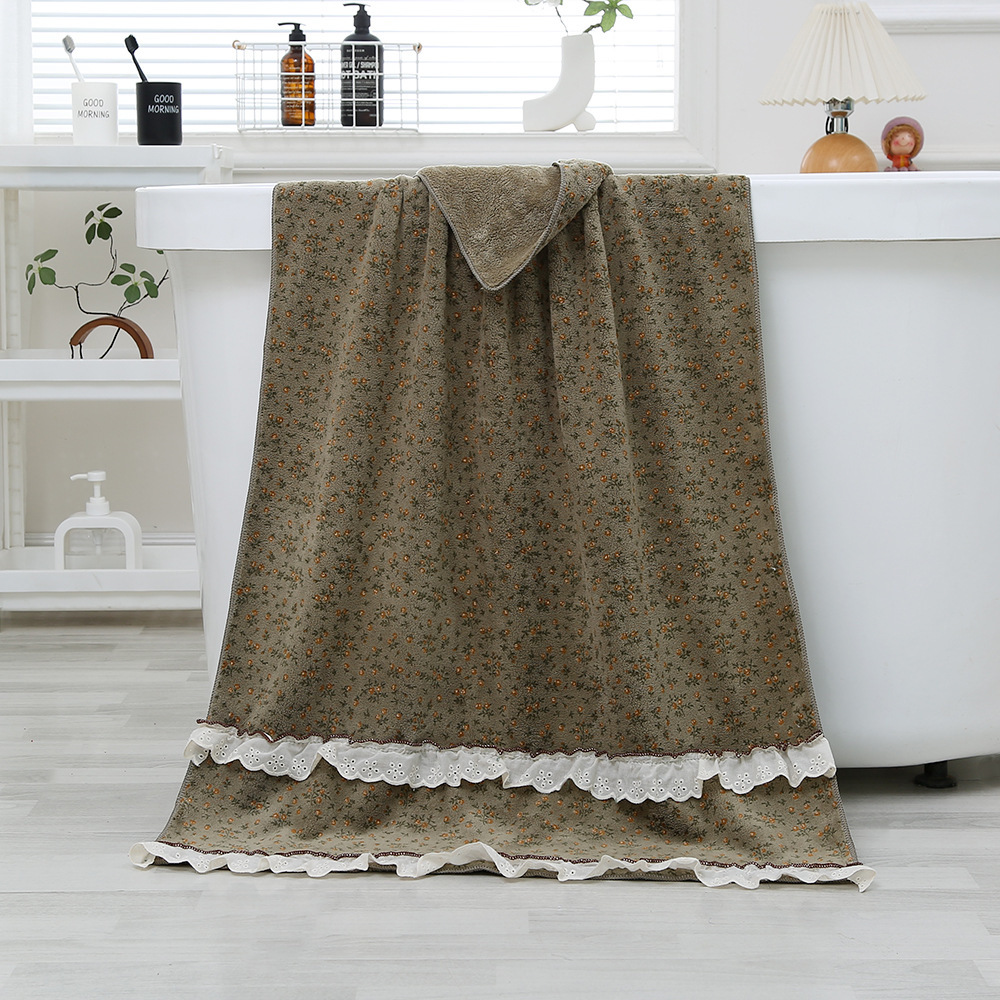 Banyo Havlusu Seti Yeni Model Yumuşak Su Emici Dökülen Kıl Yok Çift Kadın Pastoral Tarzı Fransız Küçük Çiçek Desenli Havlu Banyo Havlusu