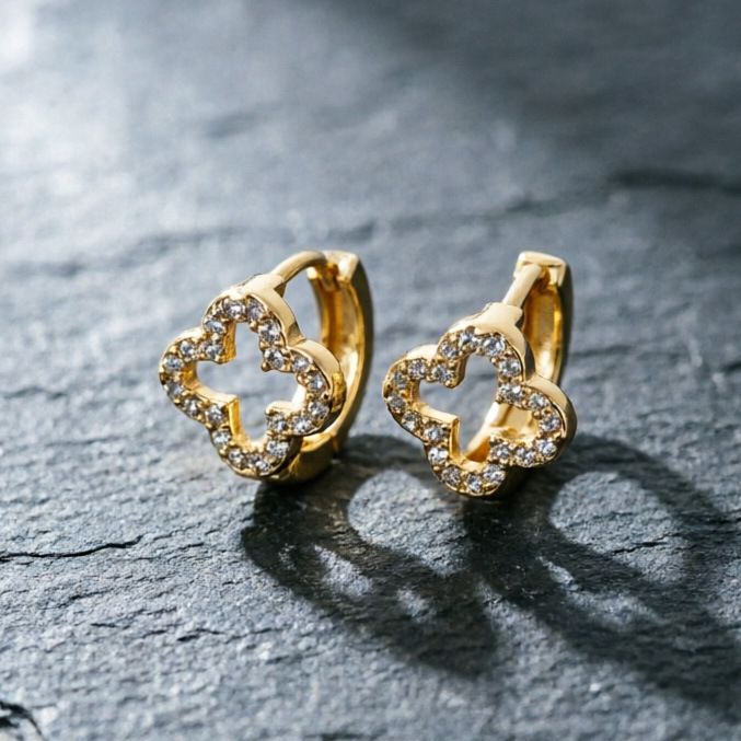 Vierblättriges Kleeblatt Diamant Ohrringe Damen, Ohrklemme