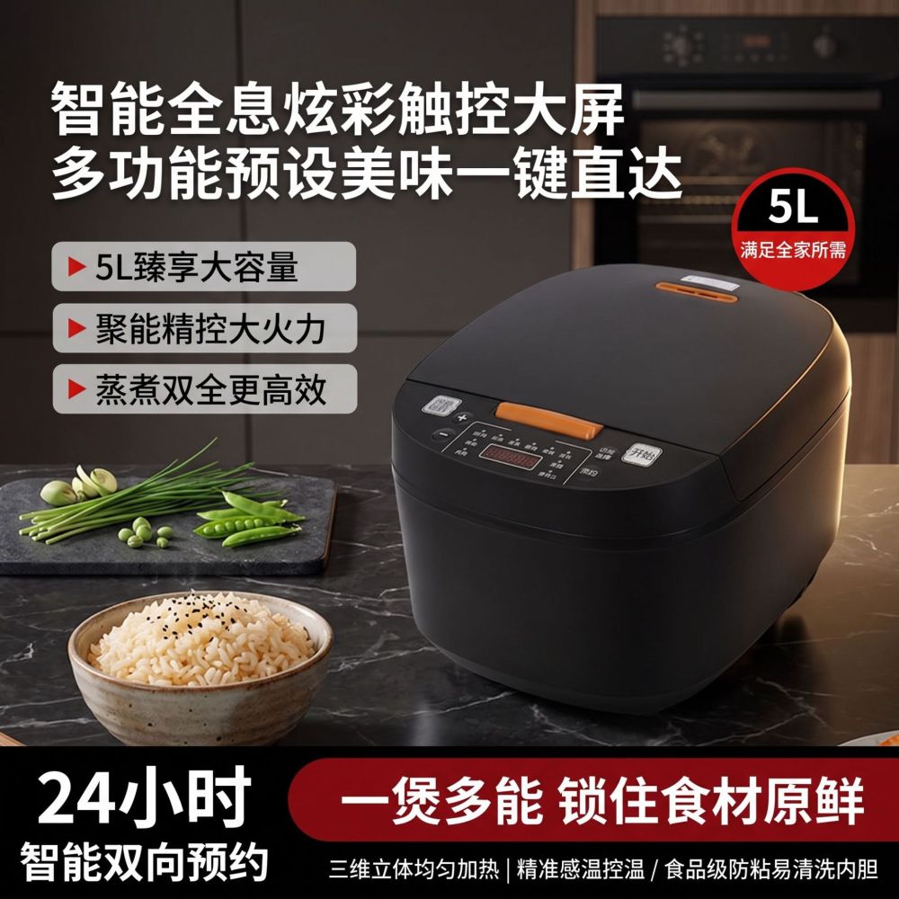 智能电饭锅家用5L大容量多功能预约不粘内胆2-6人小型迷你批发