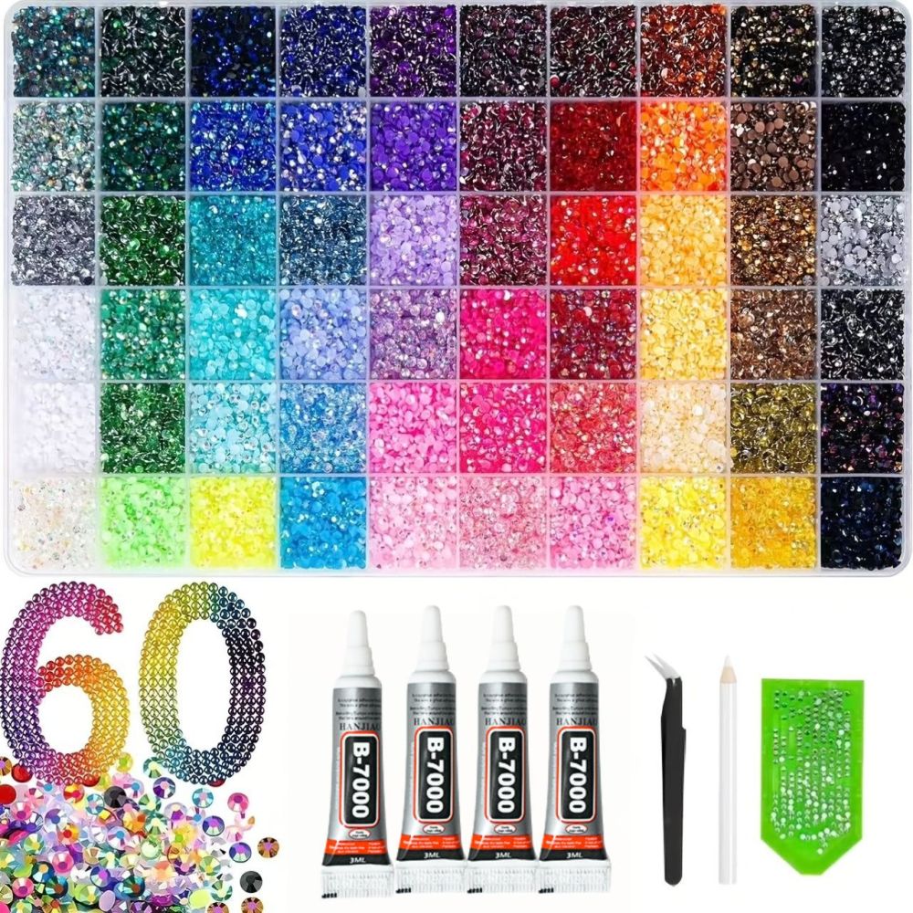 60-Color Resin Flatback Nail Rhinestone Set for DIY Nail Art
