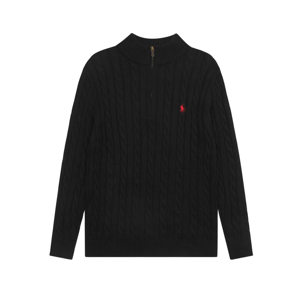 Polo Horse Logo Half-High Collar Zip Knit Sweater, Unisex Long-Sleeve Couple Wear