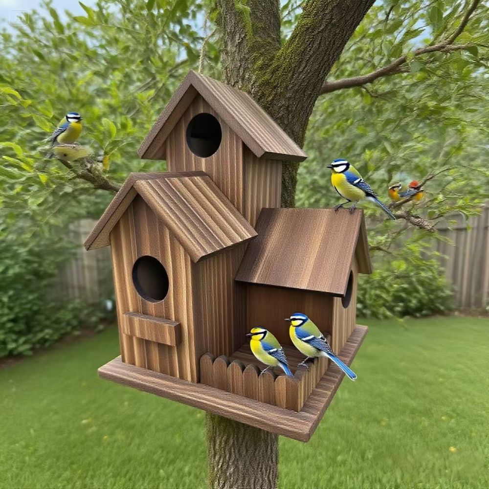 Cross-Border Bestseller Wooden Parrot Breeding Nest Box Outdoor Bird Cage Solid Wood Hummingbird Bird Nest Wooden 3-Compartment Bird House Cage
