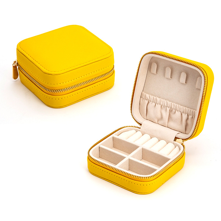 Velvet Jewelry Box Travel Portable Square Fabric PU Jewelry Hand Jewelry Small Storage Box Double Layer Wholesale - 13