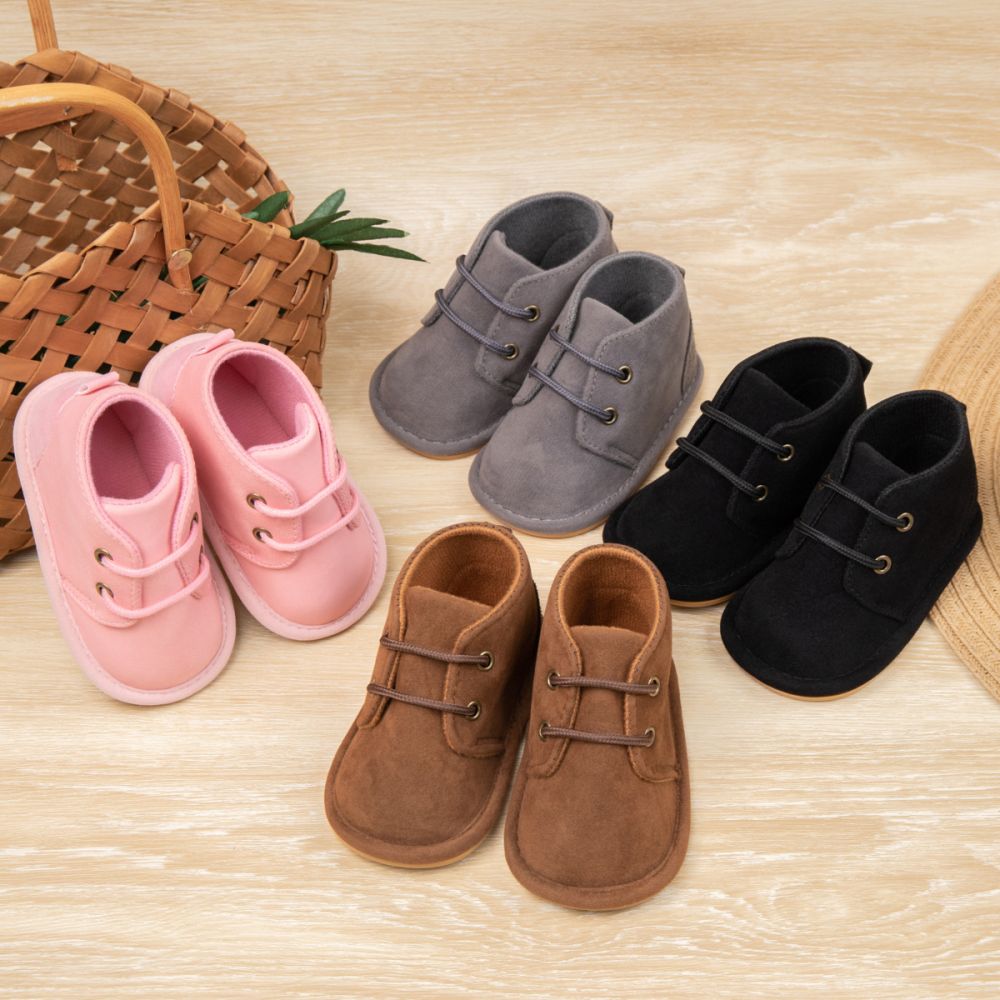 Baby Walking Shoes New Autumn Winter Style 6-12 Months Boys Girls Rubber Sole Non-Slip Boots Lace-Up Flat Shoes Comfortable