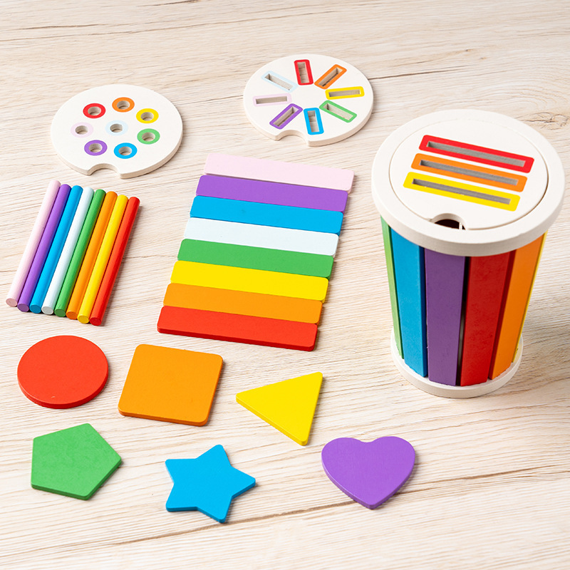 Ahşap Renk ve Şekil Eşleştirme Kutusu, Montessori Bebek Erken Eğitim Oyuncağı