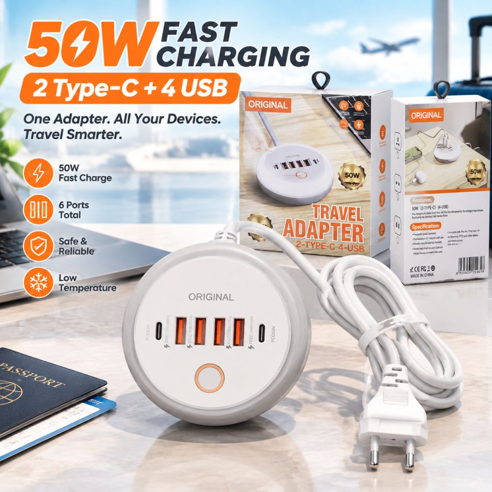 Sınır Ötesi Yeni Model Yuvarlak PD50W Çoklu Hızlı Şarj Çoklu Fonksiyonlu Aydınlatmalı Priz 4USB+Çift Type-C Akıllı Şarj Başlığı