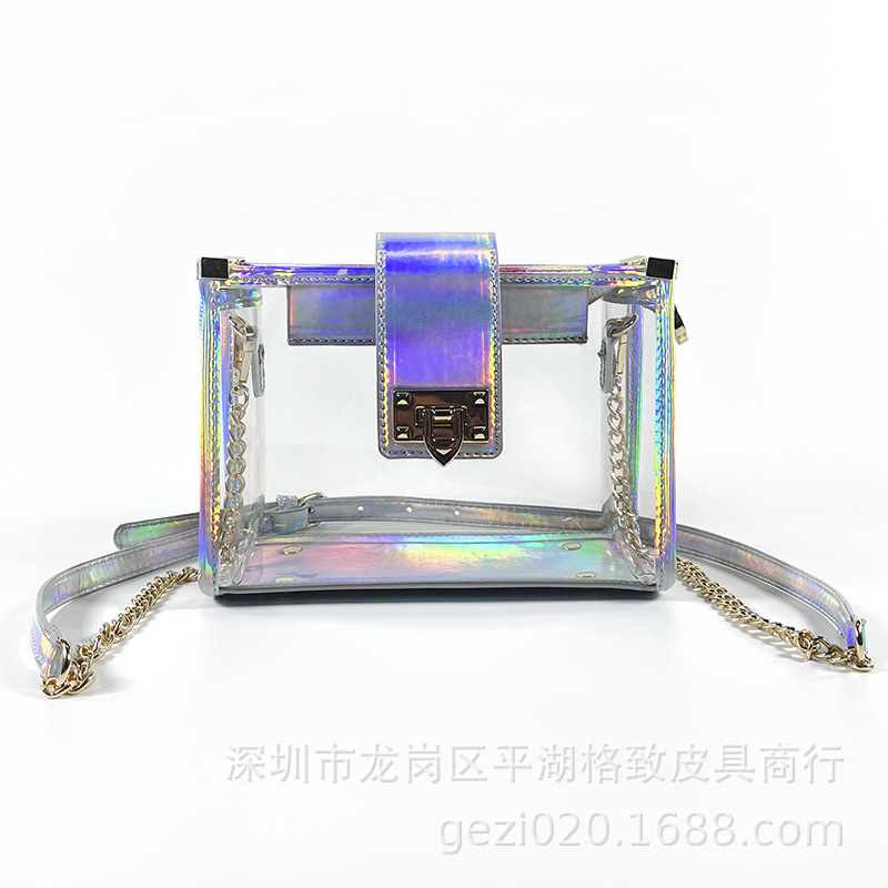 Yeni PVC şeffaf çanta kadın çantası şık moda ağrı çantası lazer omuz crossbody çanta moda zincir küçük kare çanta - 6