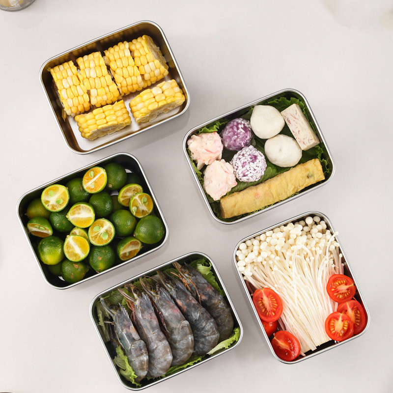 Stainless Steel Vegetable Storage Box, Sealed Lunch Box, Refrigerator Food and Fruit Lunch Container Square Box - 5