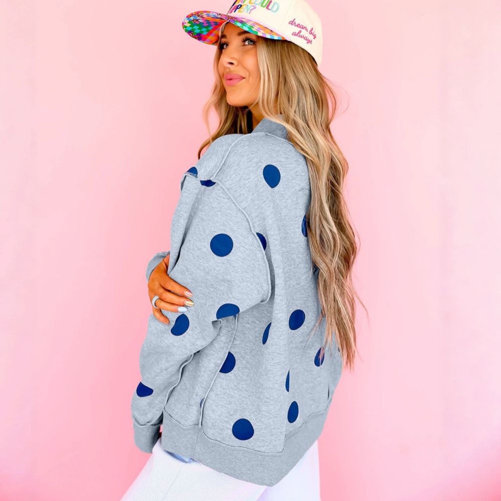 Cross-border Europe & America Women's Clothing 2026 Autumn/Winter Loose Casual Polka Dot Print Faux Turtleneck Fleece-Lined Warm Sweatshirt for Women