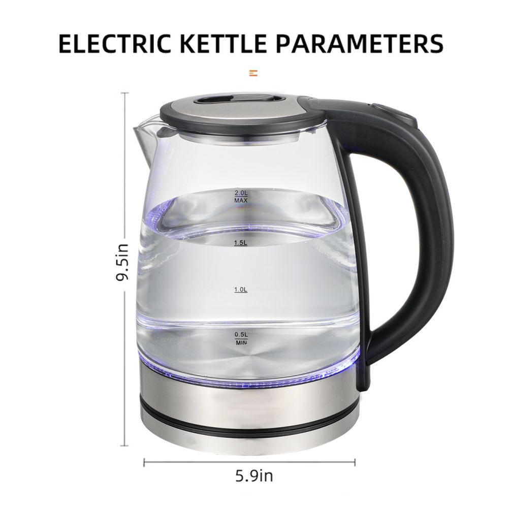 2L Glass Kettle, 110V 220V, Blue Light, Multi-Standard Compatible