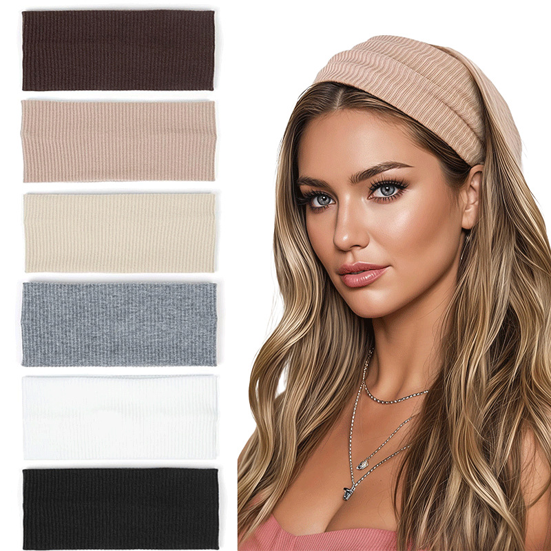 Women's Wide Non-Slip Ribbed Sports Headband, Soft and Elastic