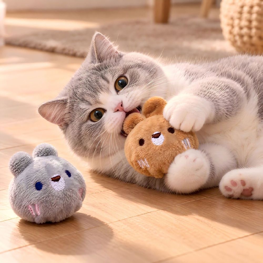 Squeaky Dog Toy Ball and Cat Plush Toy, Durable and Interactive - 1