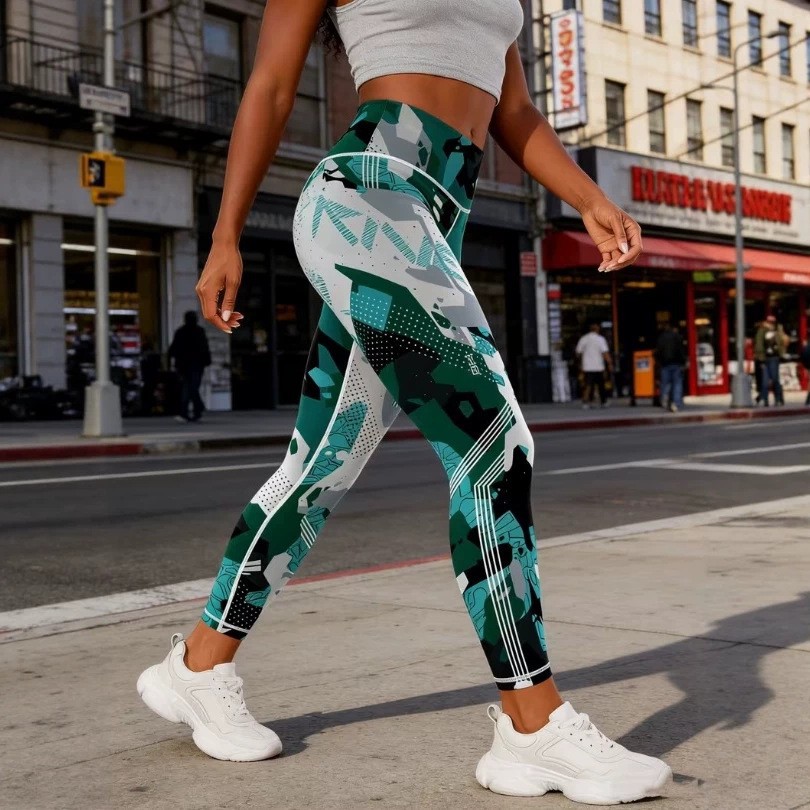 Geometric Camouflage Print Yoga Pants, High Elasticity, Skin-Friendly Fabric