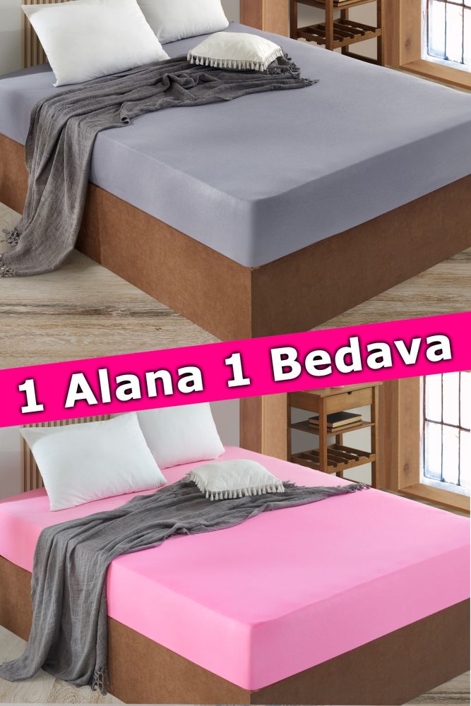 2 Adet Tek Kişilik Lastikli Çarşaf | Gri&Pembe