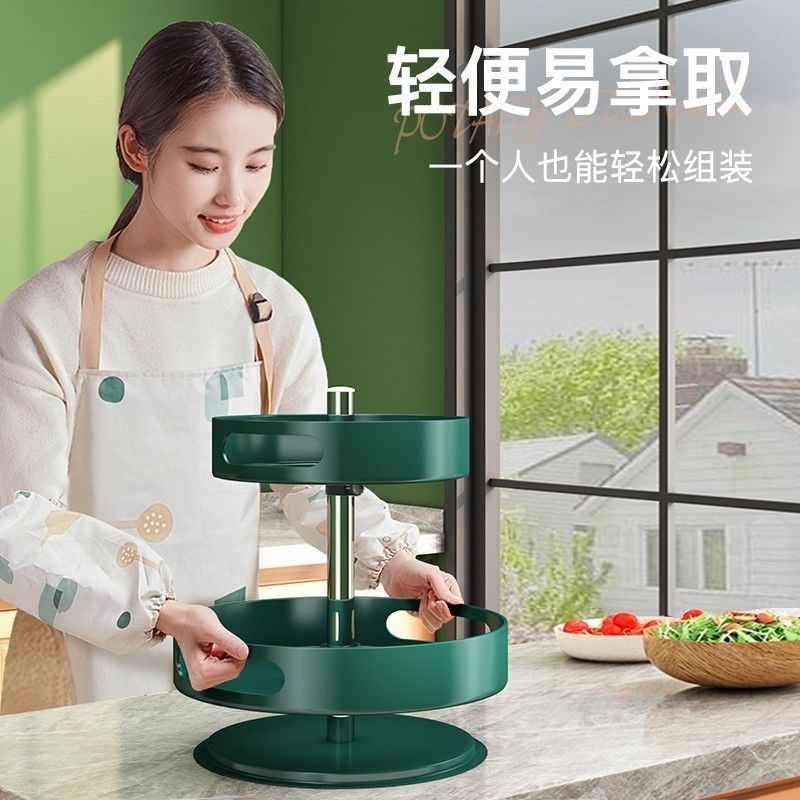 Rotating kitchen spice rack multi-tier countertop spice organizer kitchen spice storage box rotating tray removable - 2