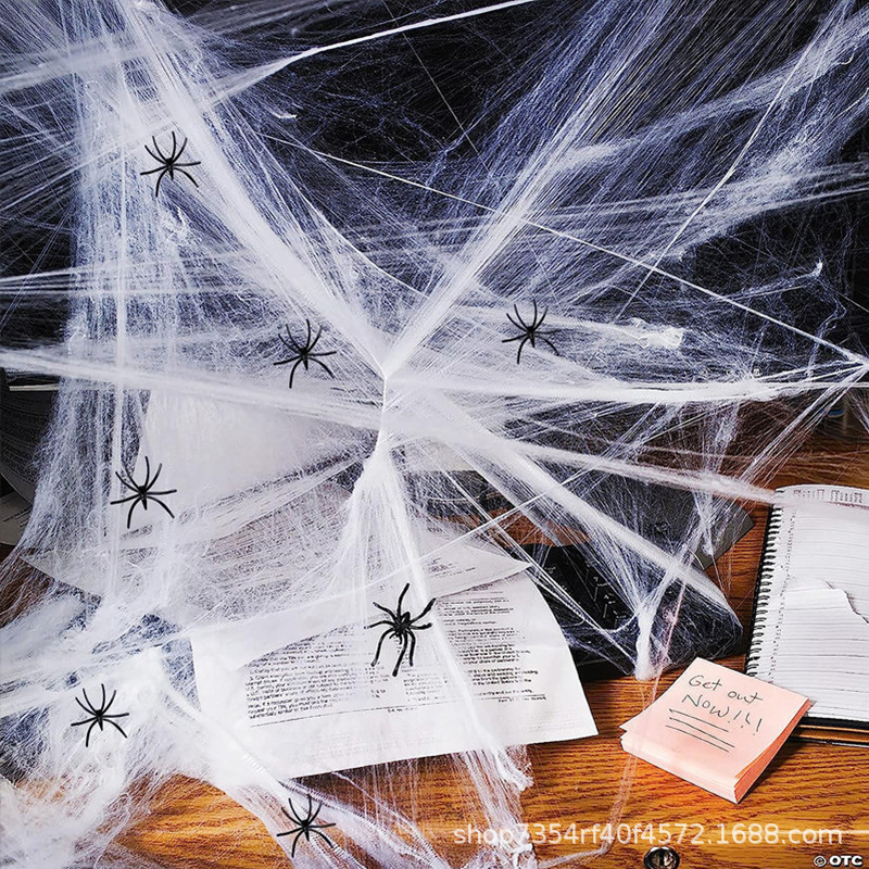 Halloween Spider Web and Spider Cotton Haunted House Decor Set