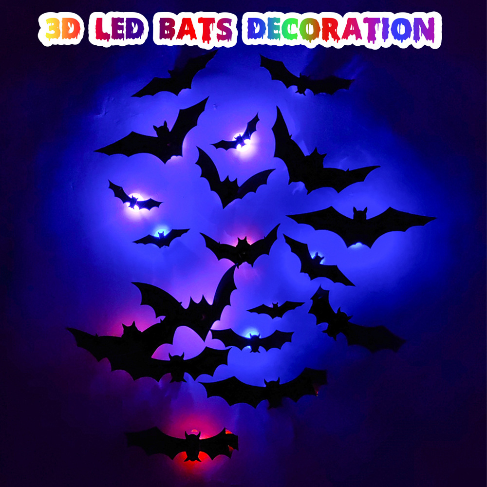 3D Halloween LED Night Light with Bat and Spider Wall Sticker - 1