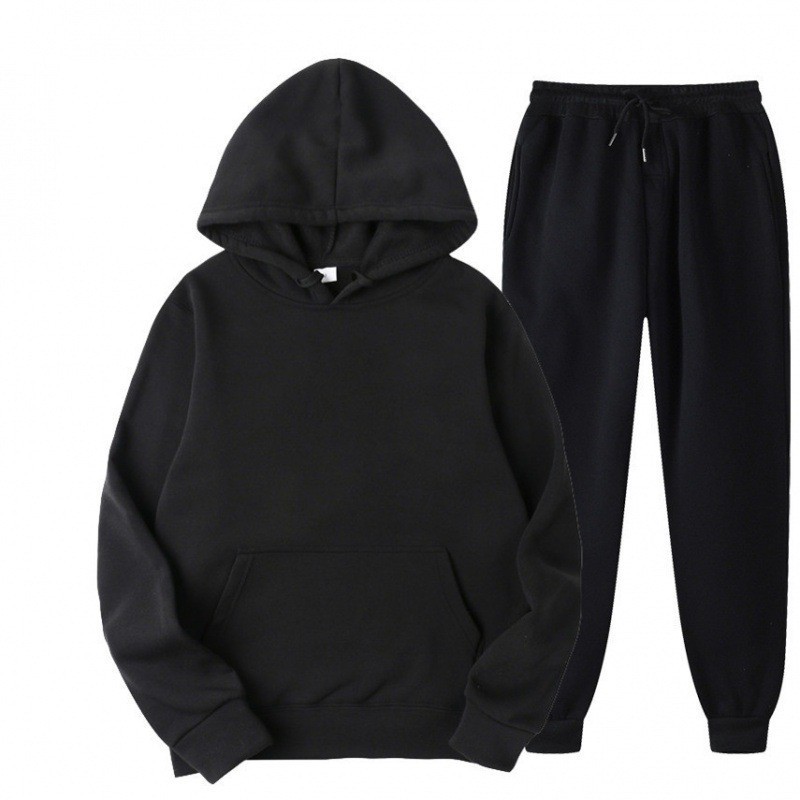 Men's spring autumn solid color hooded sweatshirt set, two-piece casual sports suit