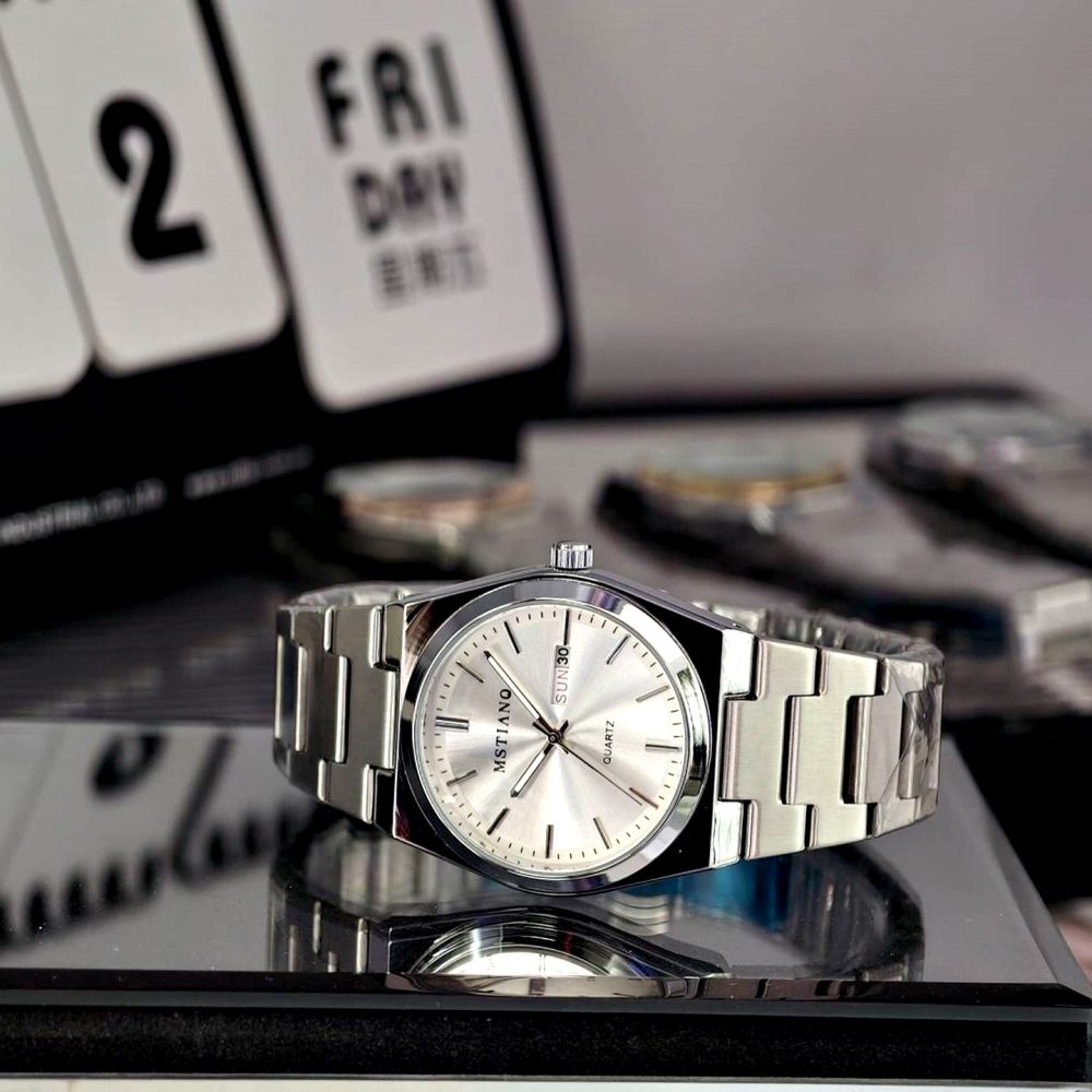Men's Quartz Watch Dual Calendar Steel Band
