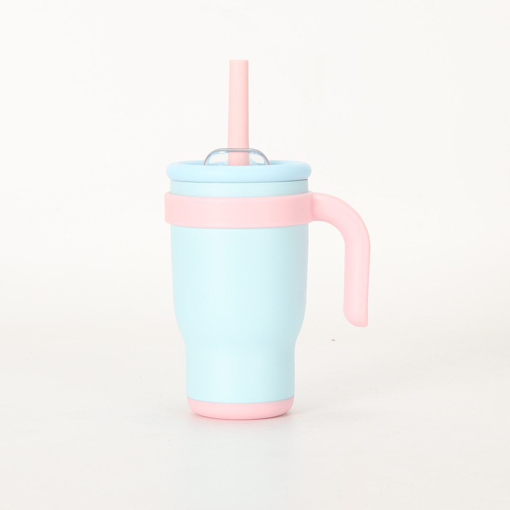 Back to school season contrast color 14oz straw car cup children student thermos cup stainless steel water cup handle car cup - 12