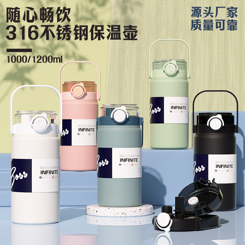 316 Stainless Steel Water Cup Outdoor Large Capacity Portable Handle Insulated Tumbler High-end Design Summer Cold Retention Water Bottle Cross-border - 1
