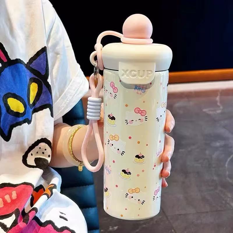 High-end 316 stainless steel floating ball thermos cup, large capacity cartoon cute sippy cup with straw, convenient water cup with carrying handle rope - 13