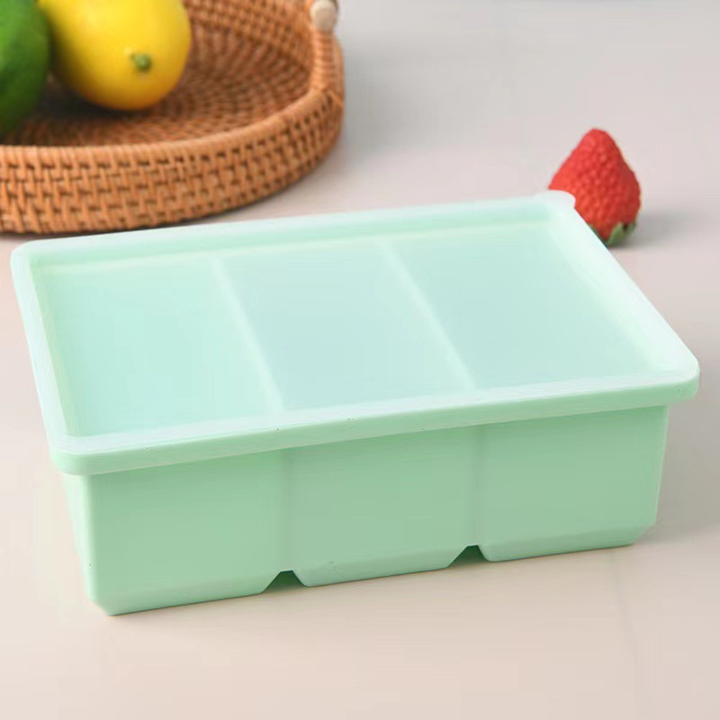 Factory direct supply large size 3-hole silicone ice cube mold with lid DIY creative three-compartment ice mold snow kitchen ice making mold - 7