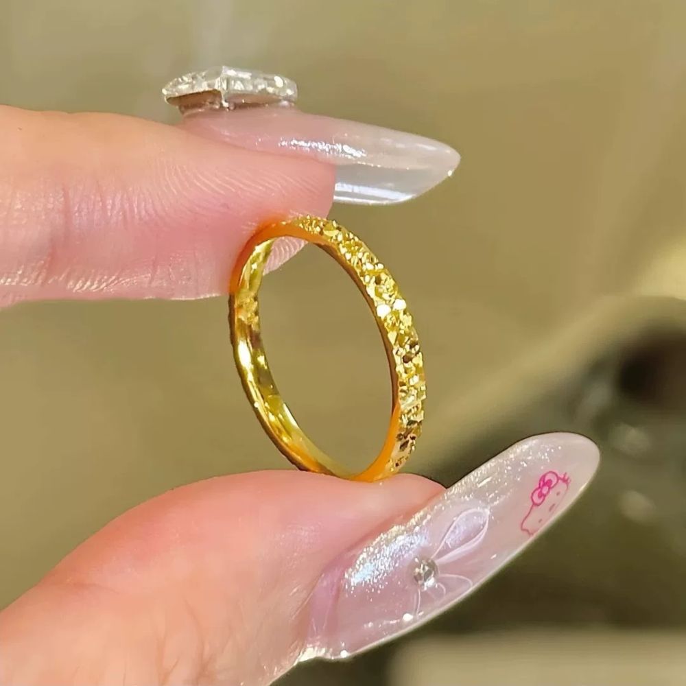 Sand gold crushed ice women's ring, narrow and wide versions