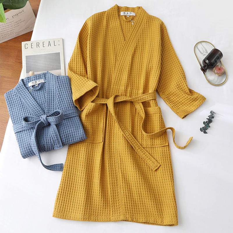 Pure Cotton Waffle Bathrobe, Long, Thin, Spring and Summer