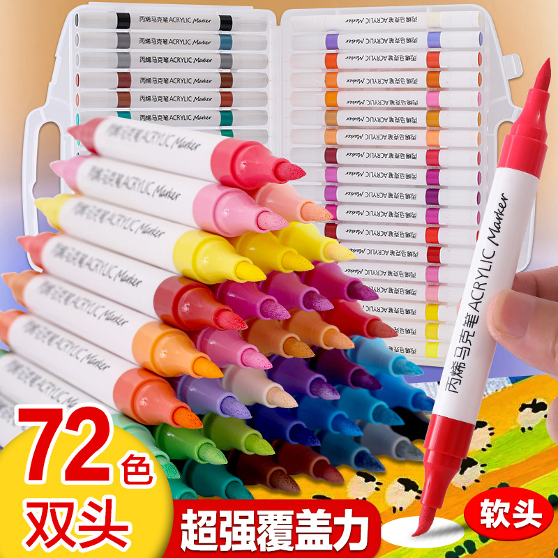72 Farben Acryl-Marker mit weicher Doppelspitze, Acrylfarbstifte für Kinder zum Malen, Schüler-Graffiti-Stifte zum Überlagern, Aquarellstifte