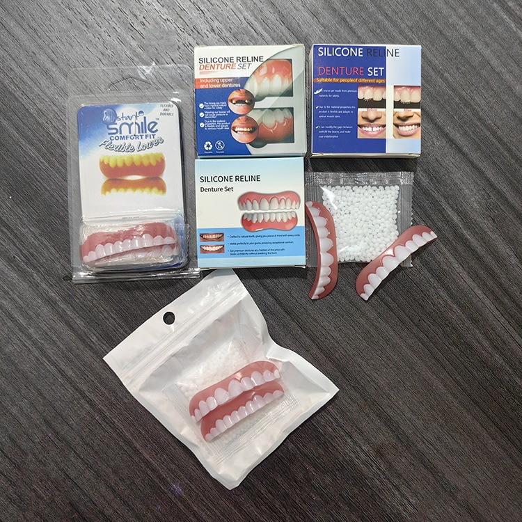 Simülasyon diş kaplaması, üst ve alt çene, delikli veya deliksiz, beyazlatıcı