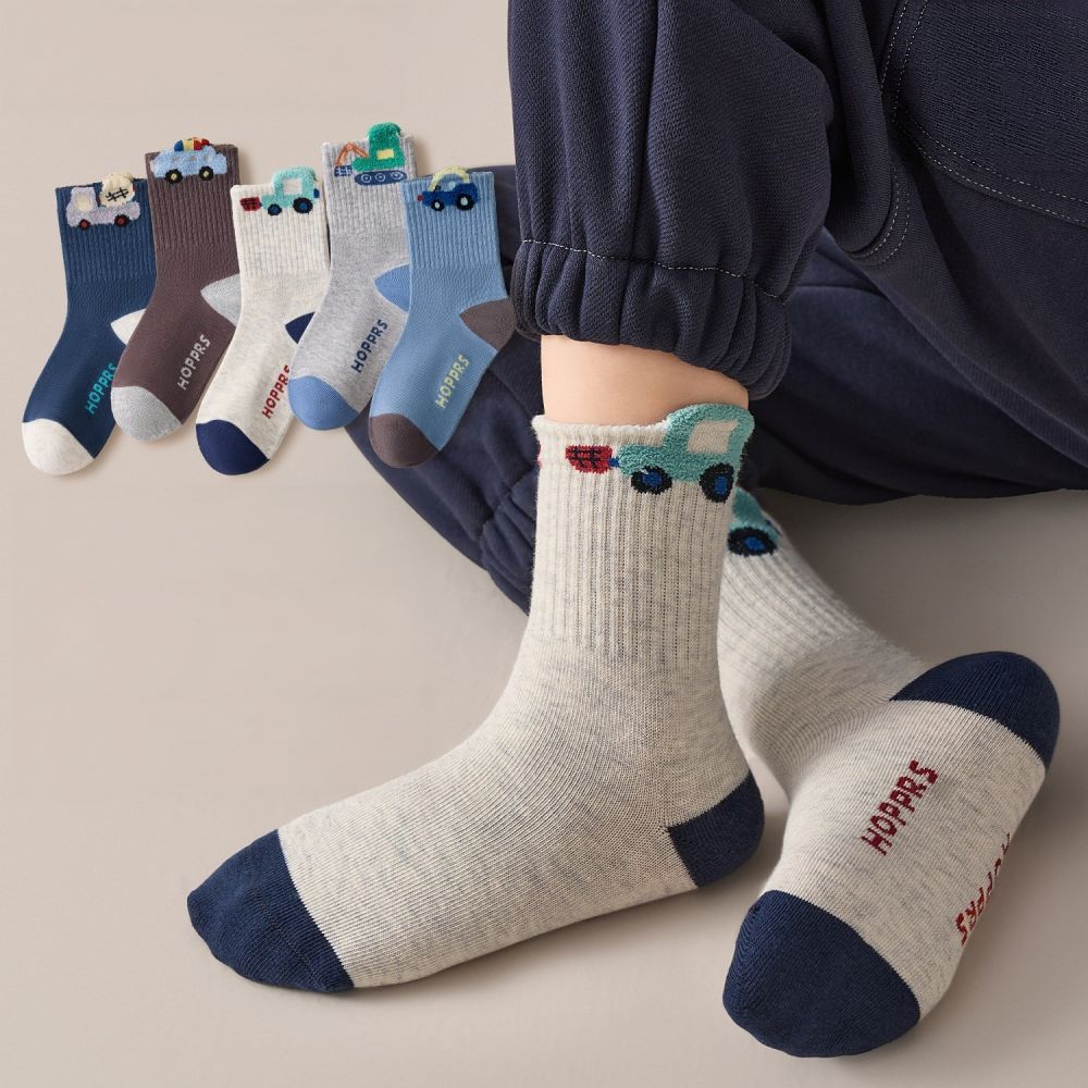 Boys' Mid-Calf Cotton Sports Socks, Spring and Autumn