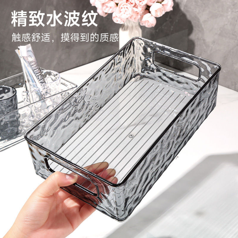 Acrylic cosmetics basket glacier pattern, stackable transparent - 1