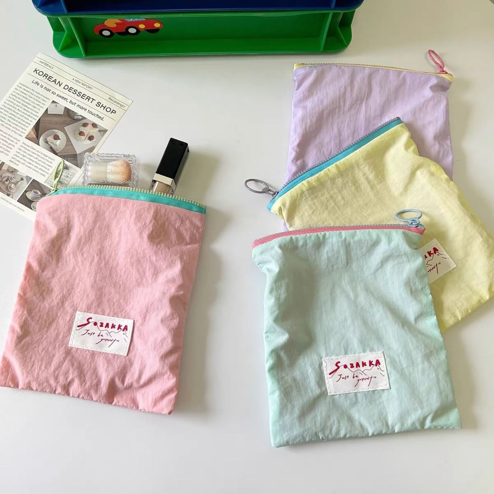 Tragbare Kosmetiktasche, schlank, Makkaron-Farben, Reißverschluss