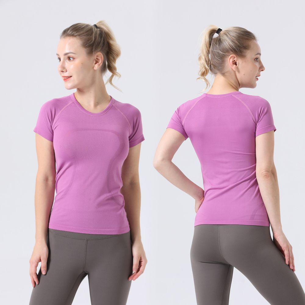 UYARLANMIŞ DEVLET yoga kıyafeti kadın sporları yüksek elastik spor dar üst yuvarlak yakalı kısa kollu tişört 2.0