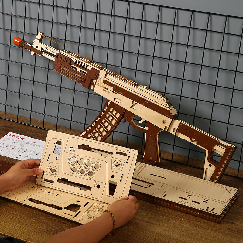 Ahşap oyuncak tüfek modeli AK12 yapboz - eğitici blok seti
