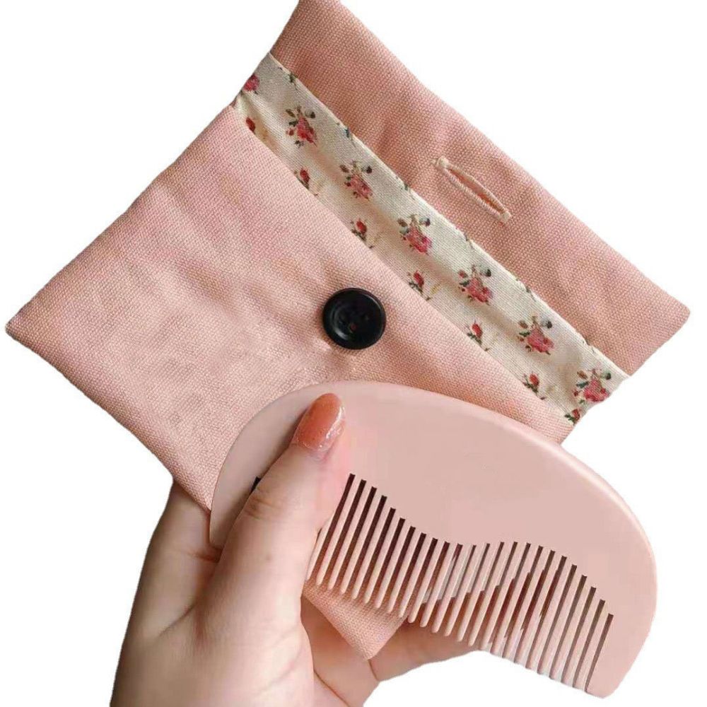 G ailesi küçük çanta tarak baskılı LOGO seti şeftali ağacı tarak ten rengi pembe güzellik tarağı keten küçük çiçekli çanta ile